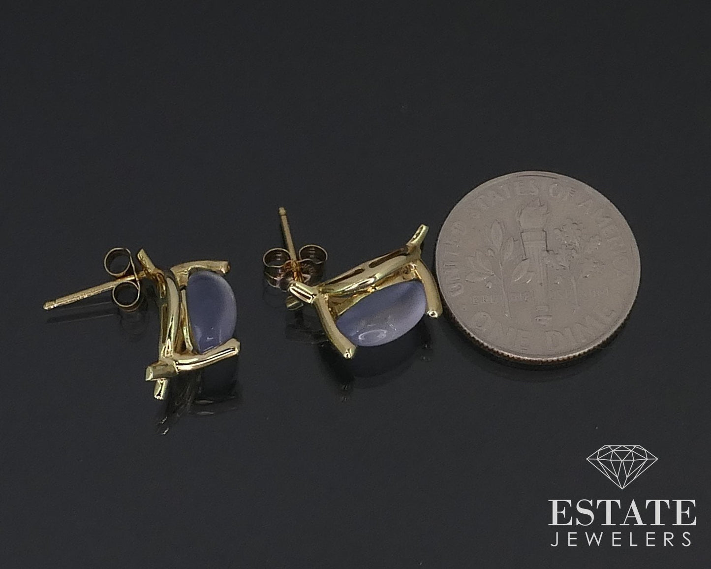 14k Yellow Gold Cabochon Natural Moonstone Stud Earrings 1.9g i16053