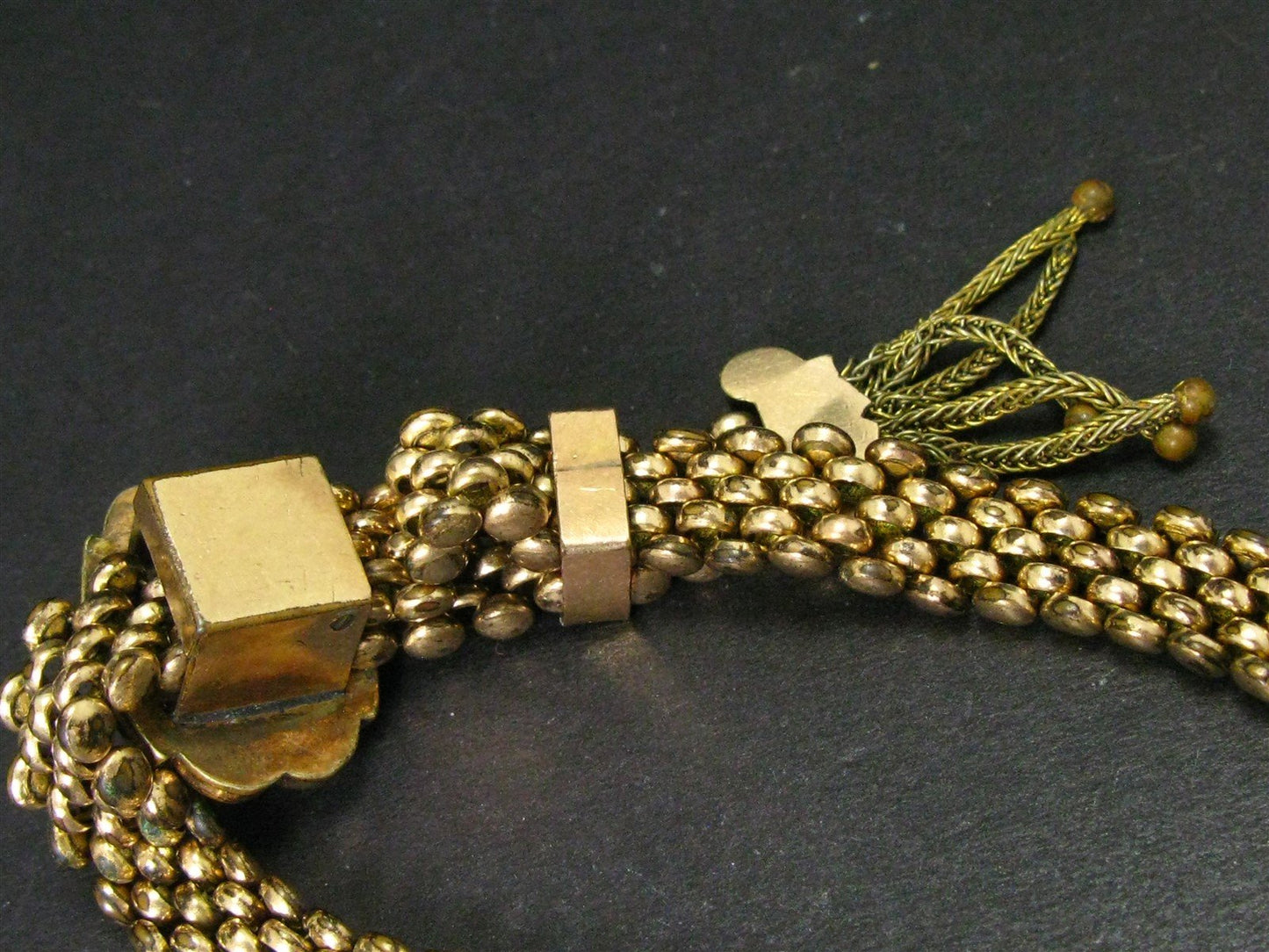 Antique Victorian Gold Filled Slide Charm Tassel Adjustable Bracelet 20g i16144