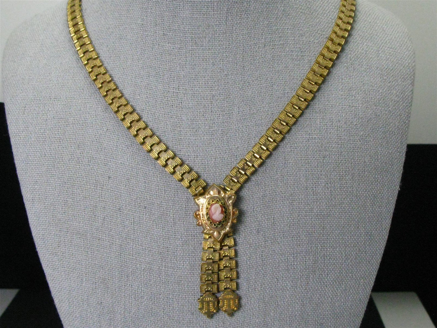 Antique Victorian Gold Filled Engraved Book Chain Cameo Necklace 25g i16143