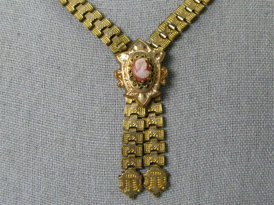 Antique Victorian Gold Filled Engraved Book Chain Cameo Necklace 25g i16143