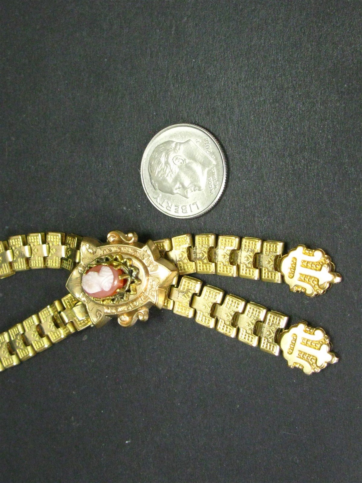 Antique Victorian Gold Filled Engraved Book Chain Cameo Necklace 25g i16143