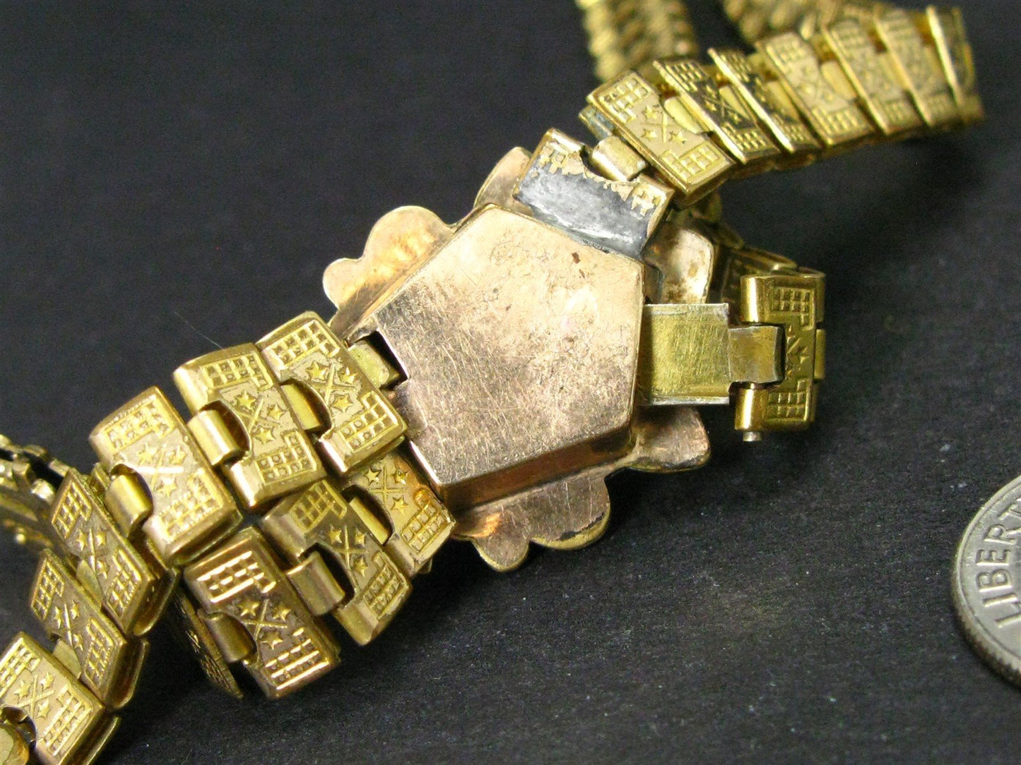 Antique Victorian Gold Filled Engraved Book Chain Cameo Necklace 25g i16143