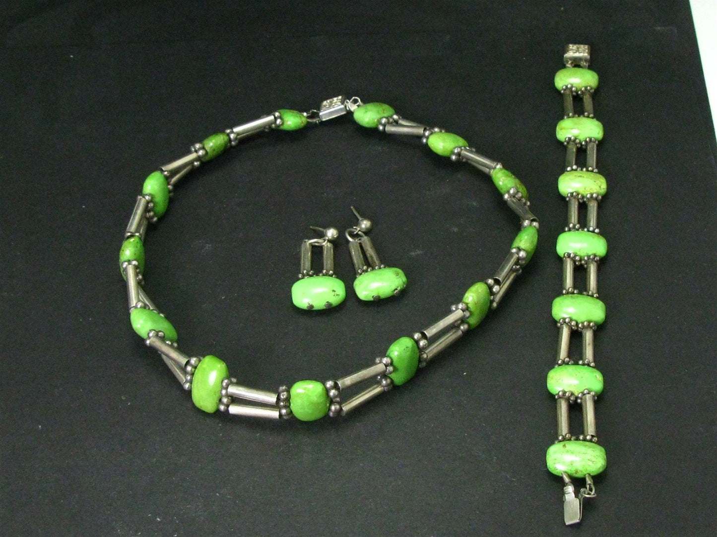 Vintage Sterling Southwestern Turquoise Beaded Jewelry Set 75g i16128