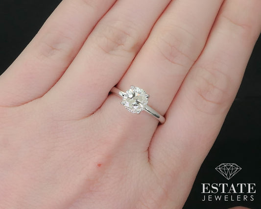 14k White Gold Round Natural 1.28ct Diamond Solitaire Hidden Halo Ring 3g i16124