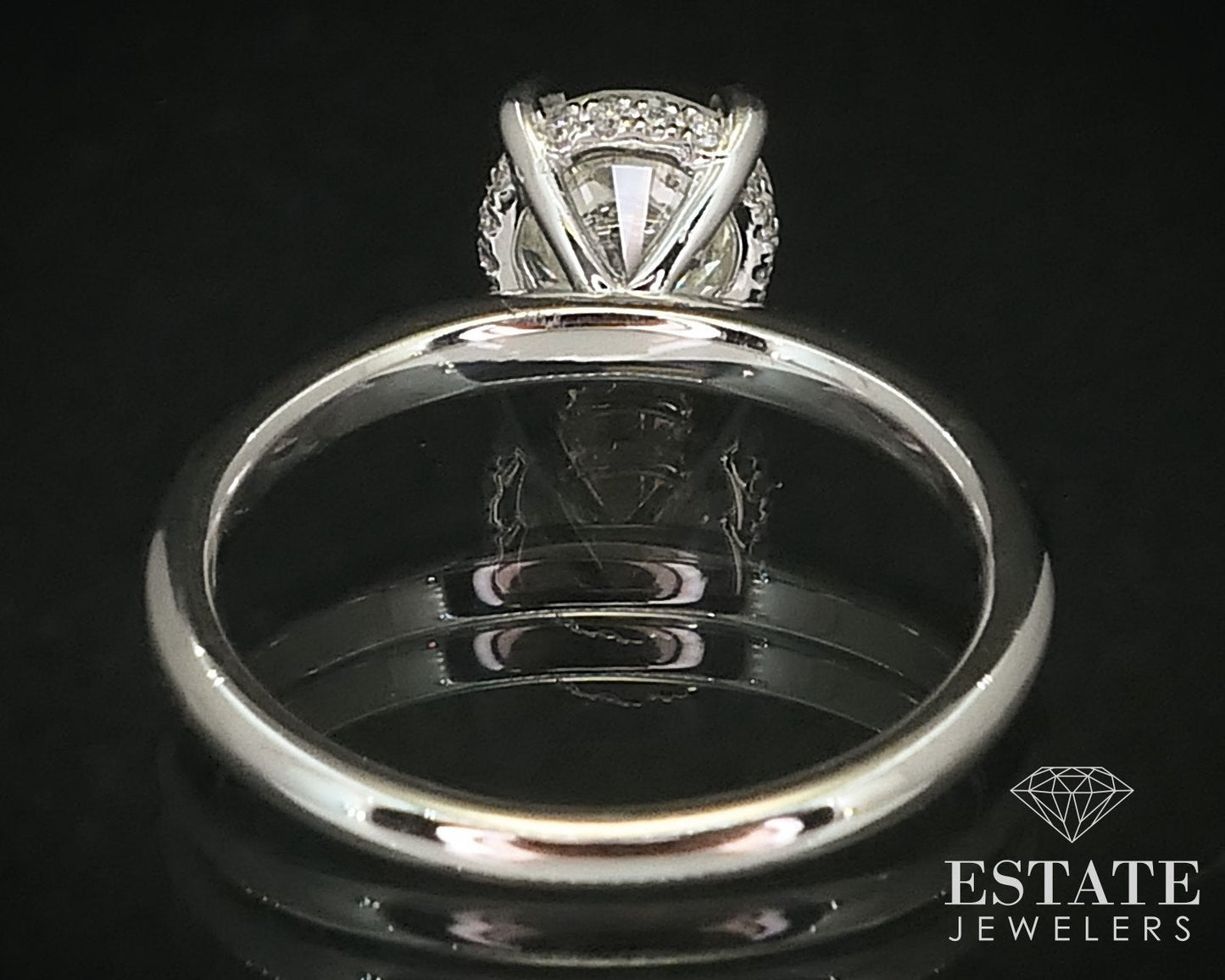 14k White Gold Round Natural 1.28ct Diamond Solitaire Hidden Halo Ring 3g i16124