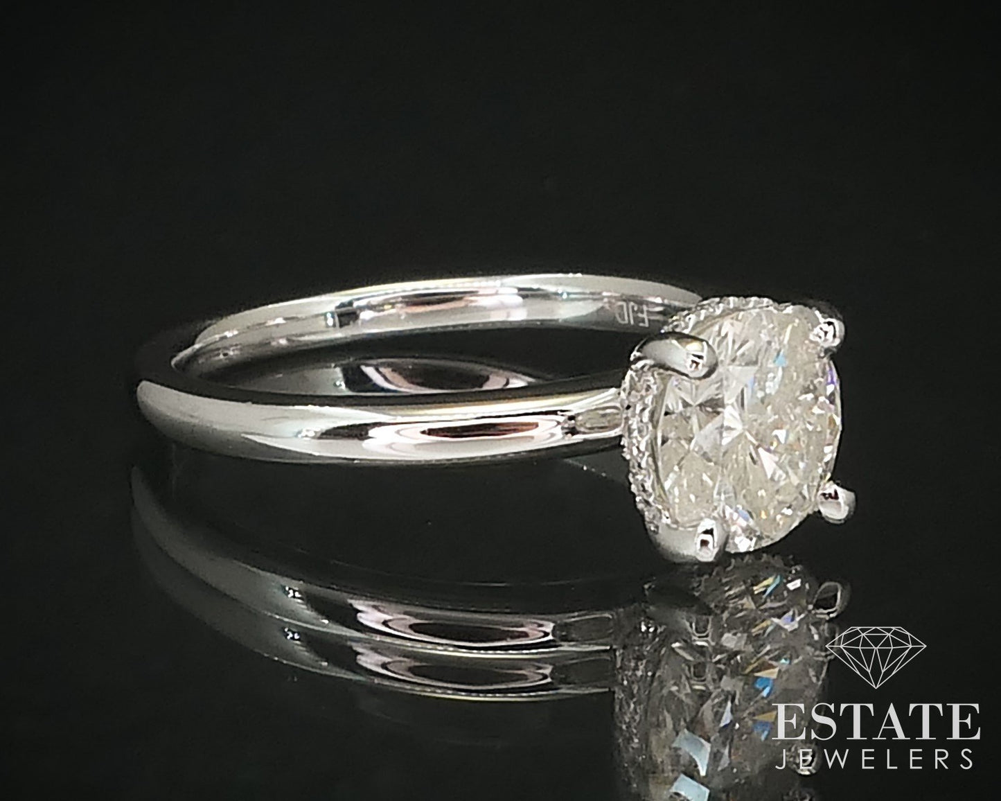 14k White Gold Round Natural 1.28ct Diamond Solitaire Hidden Halo Ring 3g i16124