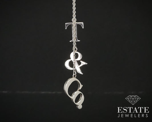 Sterling Silver Tiffany & Co Letter Logo Dangle Lariat Necklace 3.1g 16"L i16102