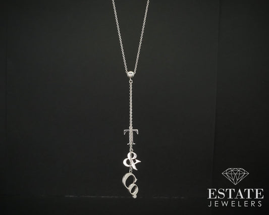 Sterling Silver Tiffany & Co Letter Logo Dangle Lariat Necklace 3.1g 16"L i16102