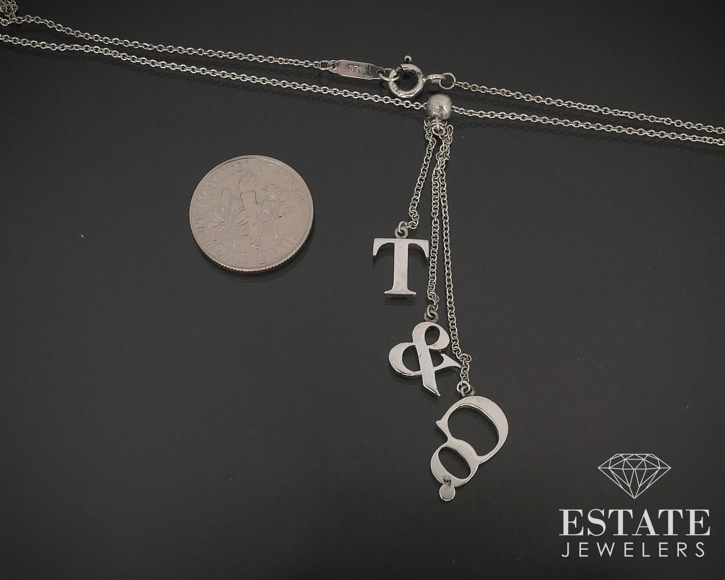 Sterling Silver Tiffany & Co Letter Logo Dangle Lariat Necklace 3.1g 16"L i16102