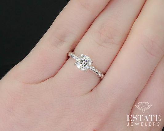 14k White Gold Round Natural .91ct Diamond Twisted Solitaire Ring 3.1g i16152