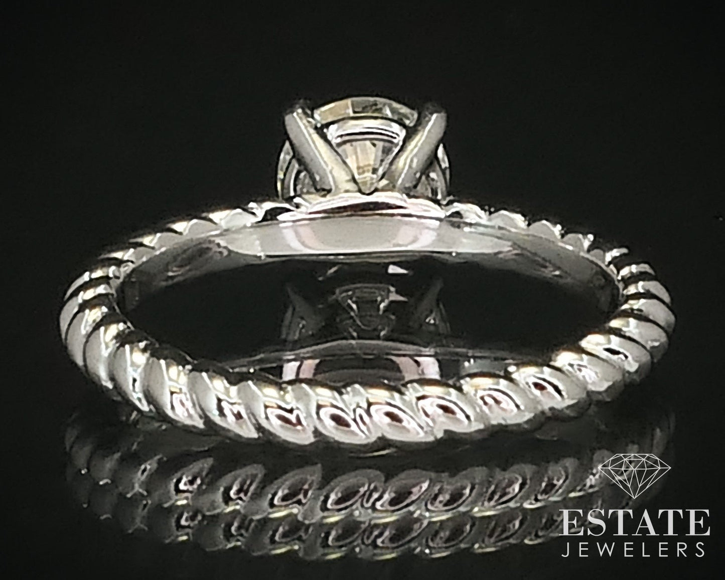 14k White Gold Round Natural .91ct Diamond Twisted Solitaire Ring 3.1g i16152