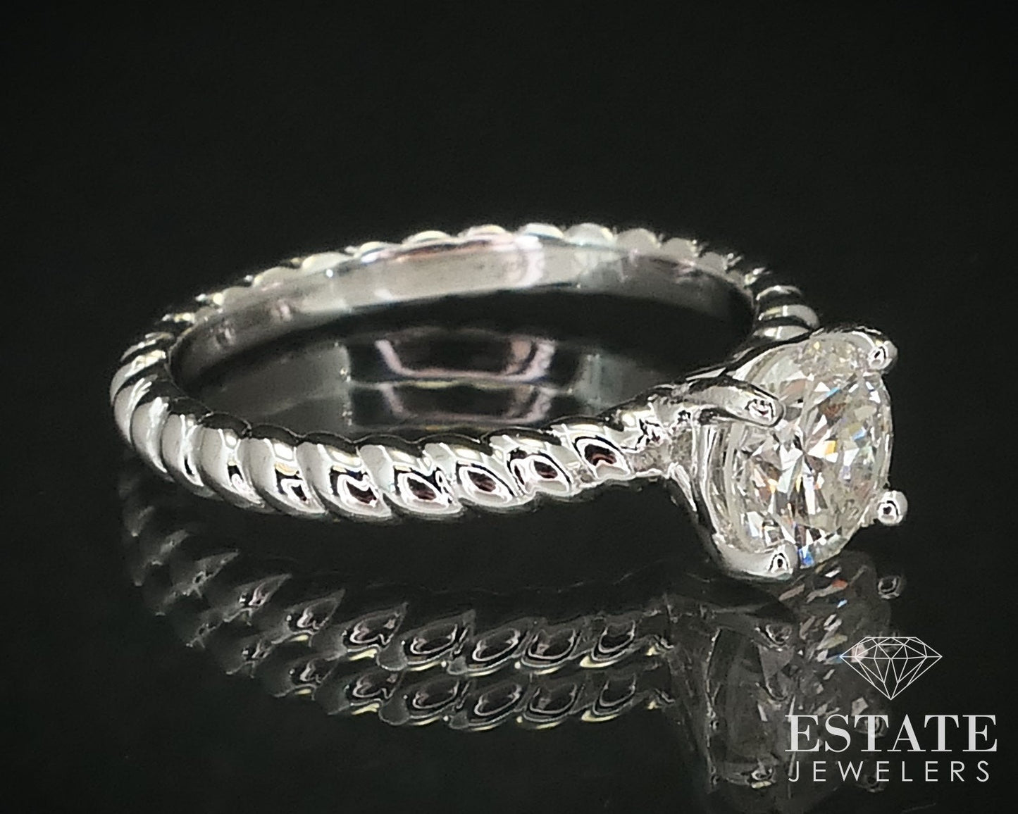14k White Gold Round Natural .91ct Diamond Twisted Solitaire Ring 3.1g i16152