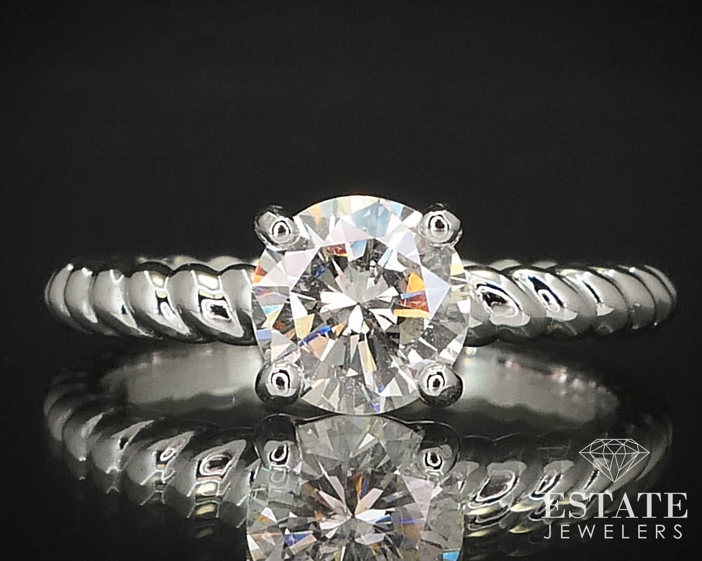 14k White Gold Round Natural .91ct Diamond Twisted Solitaire Ring 3.1g i16152