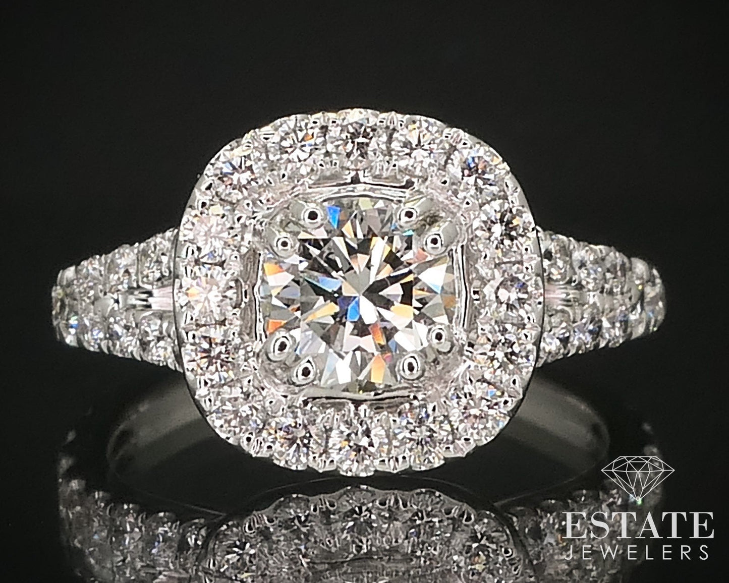 14k White Gold Round Natural 1.50ctw Diamond Halo Engagement Ring 4.1g i16158