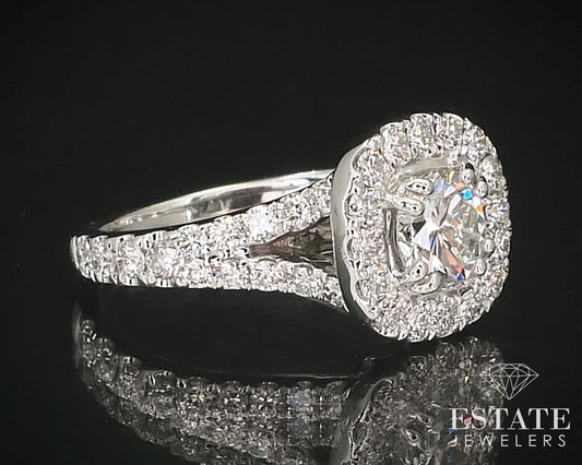 14k White Gold Round Natural 1.50ctw Diamond Halo Engagement Ring 4.1g i16158