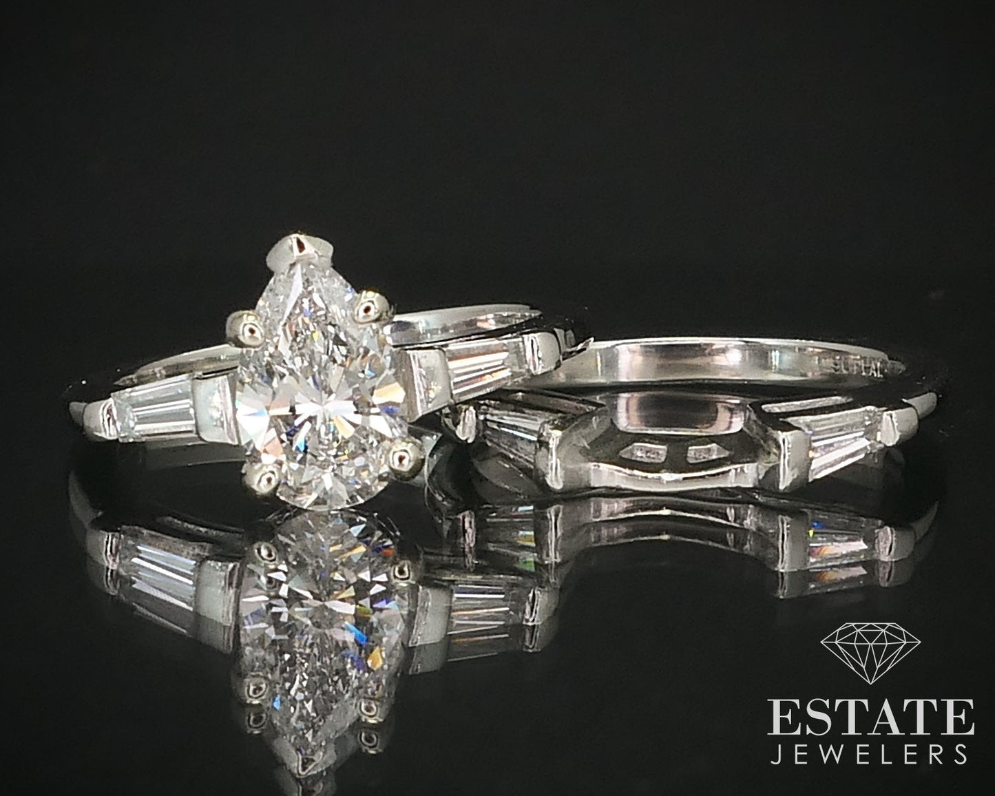 Vintage Platinum Pear Cut Natural 1.50ctw Diamond Wedding Set 9.0g i16161