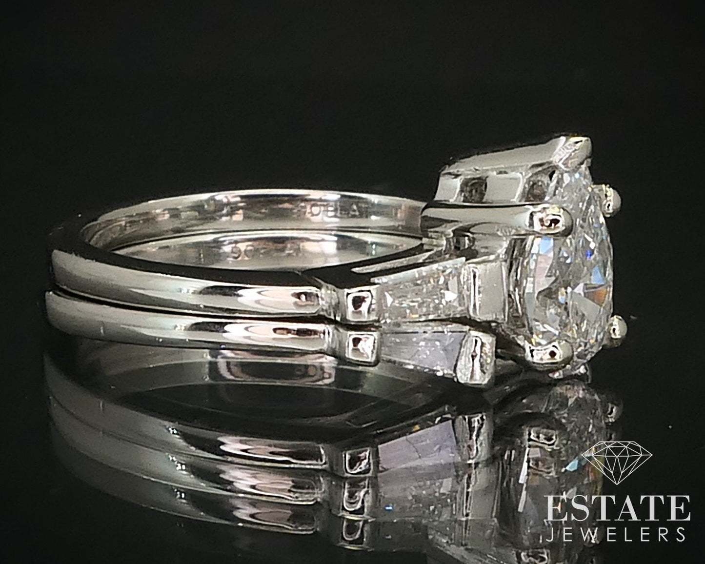 Vintage Platinum Pear Cut Natural 1.50ctw Diamond Wedding Set 9.0g i16161