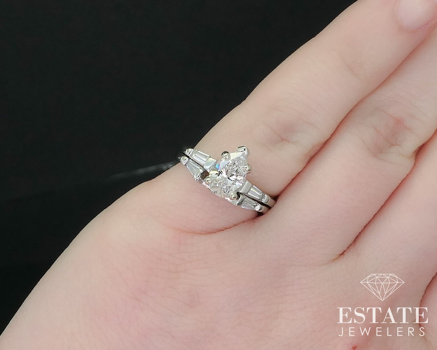 Vintage Platinum Pear Cut Natural 1.50ctw Diamond Wedding Set 9.0g i16161
