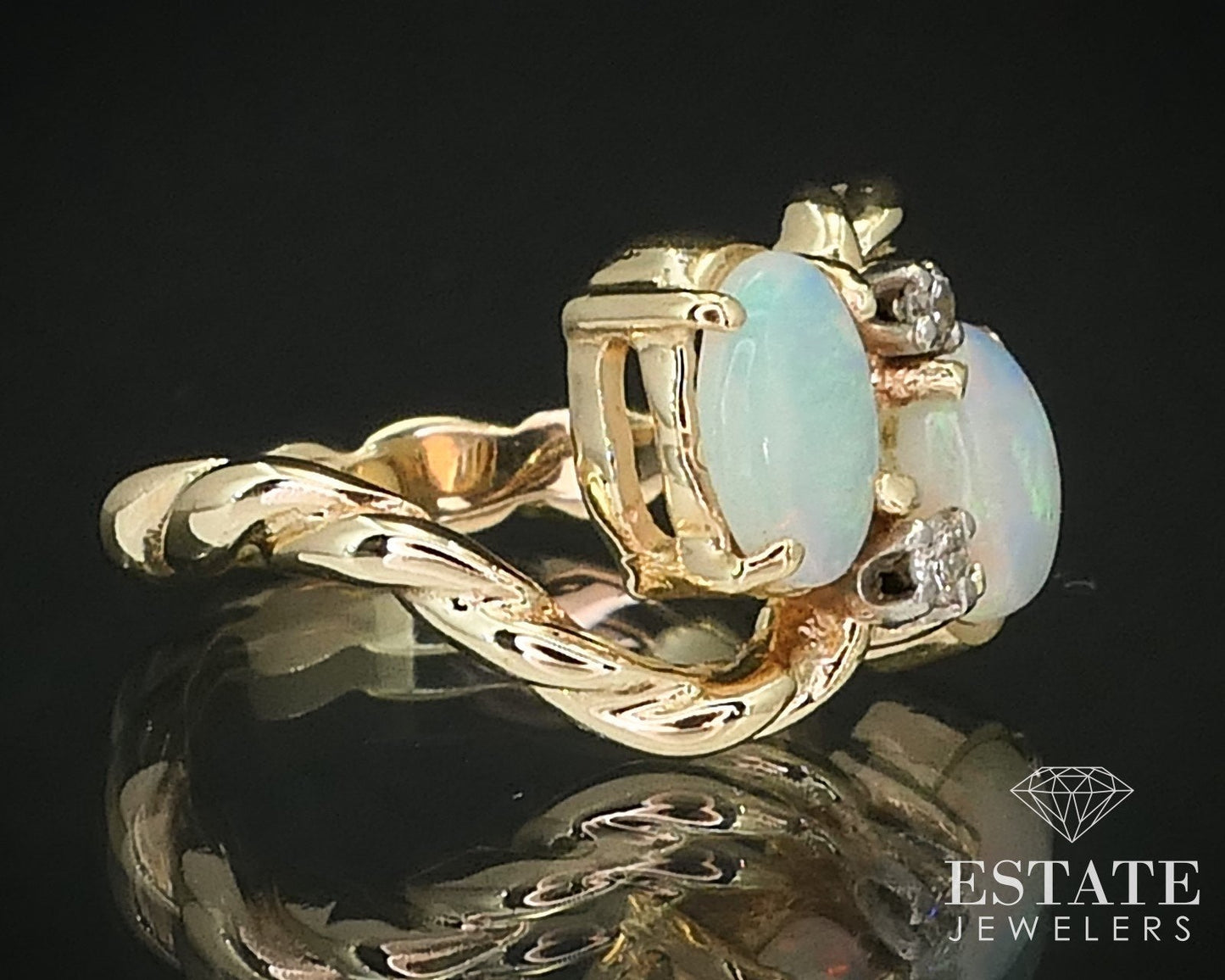 14K Yellow Gold Bypass Natural Opal Diamond Ring 3.8g i16164
