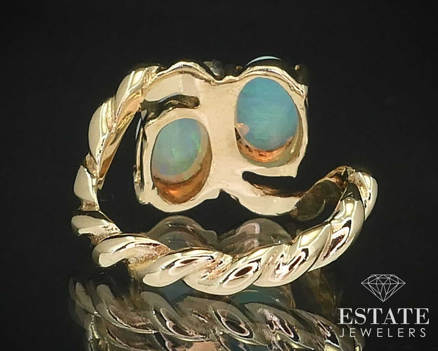 14K Yellow Gold Bypass Natural Opal Diamond Ring 3.8g i16164