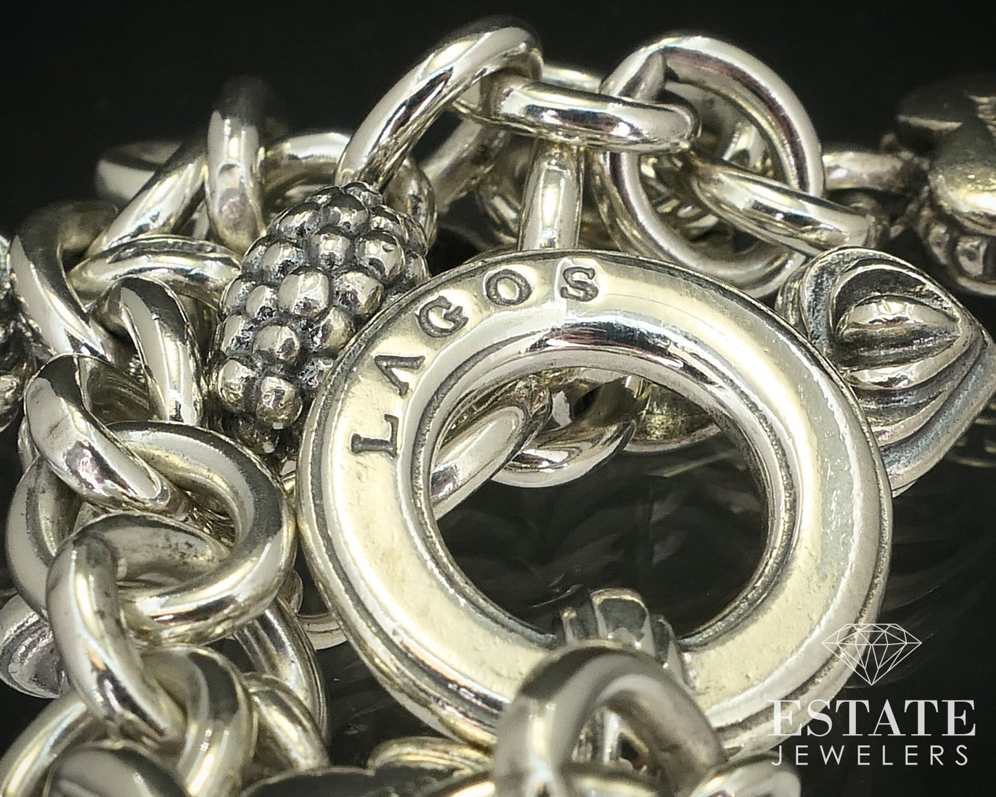 Lagos Sterling Silver 925 Heart Charm Toggle Bracelet 49.3g i16172