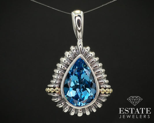 Lagos Caviar Sterling Silver 925 / 18K Blue Topaz Pendant 9.8g i16176