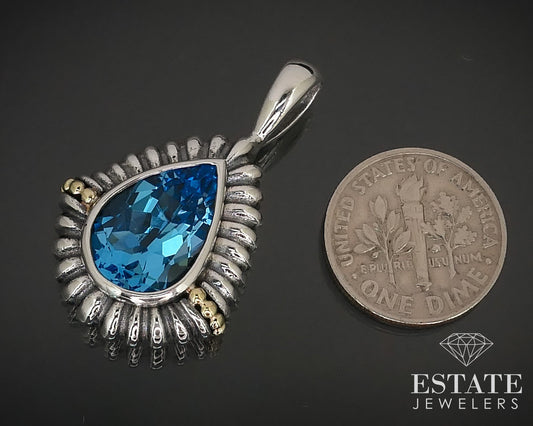 Lagos Caviar Sterling Silver 925 / 18K Blue Topaz Pendant 9.8g i16176