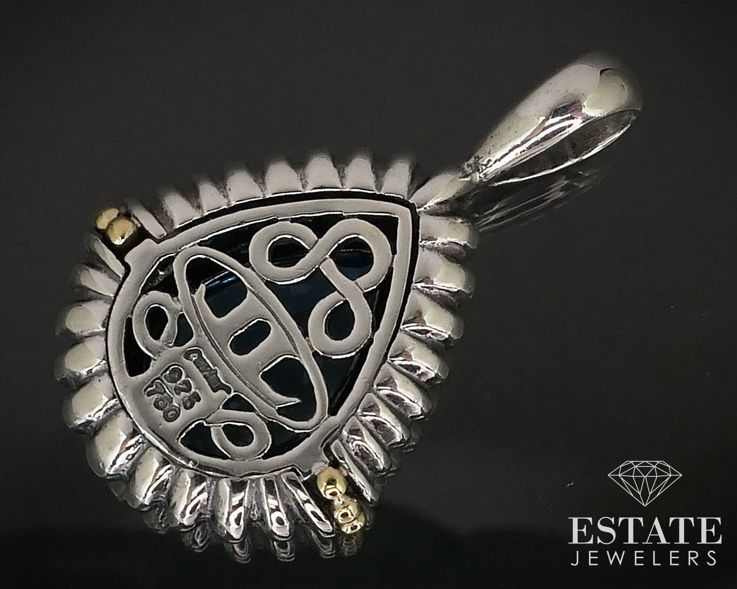 Lagos Caviar Sterling Silver 925 / 18K Blue Topaz Pendant 9.8g i16176