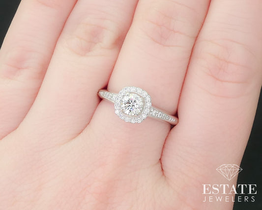 14k White Gold Halo Round Natural .54ctw Diamond Engagement Ring 3.8g i16213
