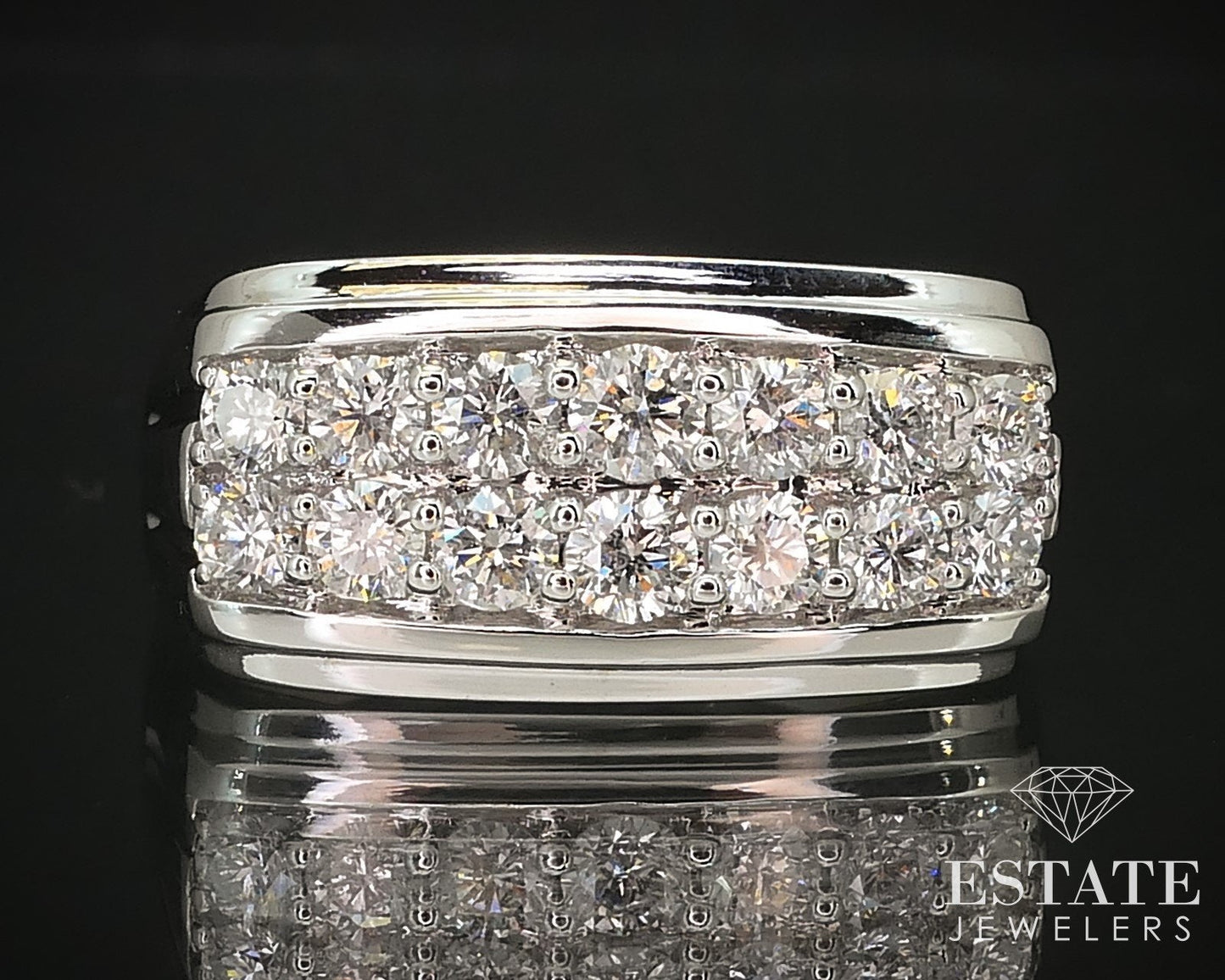 14k White Gold 12mm Natural 2.00ctw Diamond Mens Band Ring 13.1g i16202