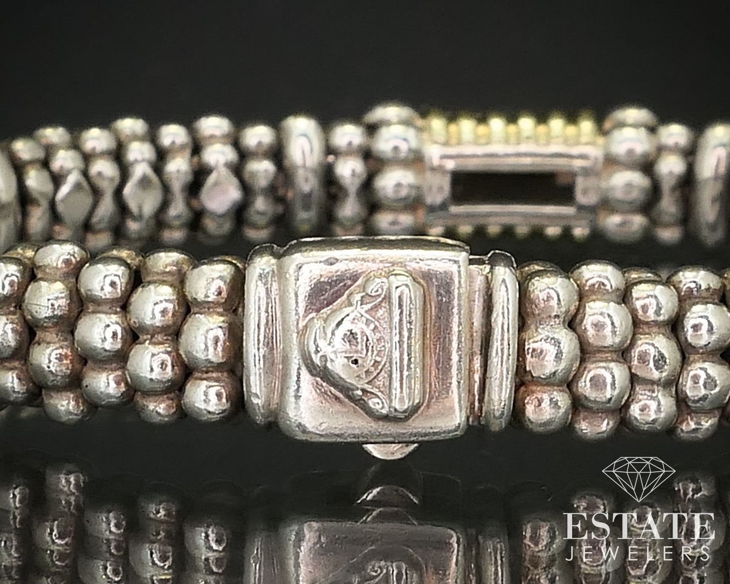 18k & Sterling LAGOS Caviar Natural Smoky Quartz Bracelet 48.3g 7"L i16194