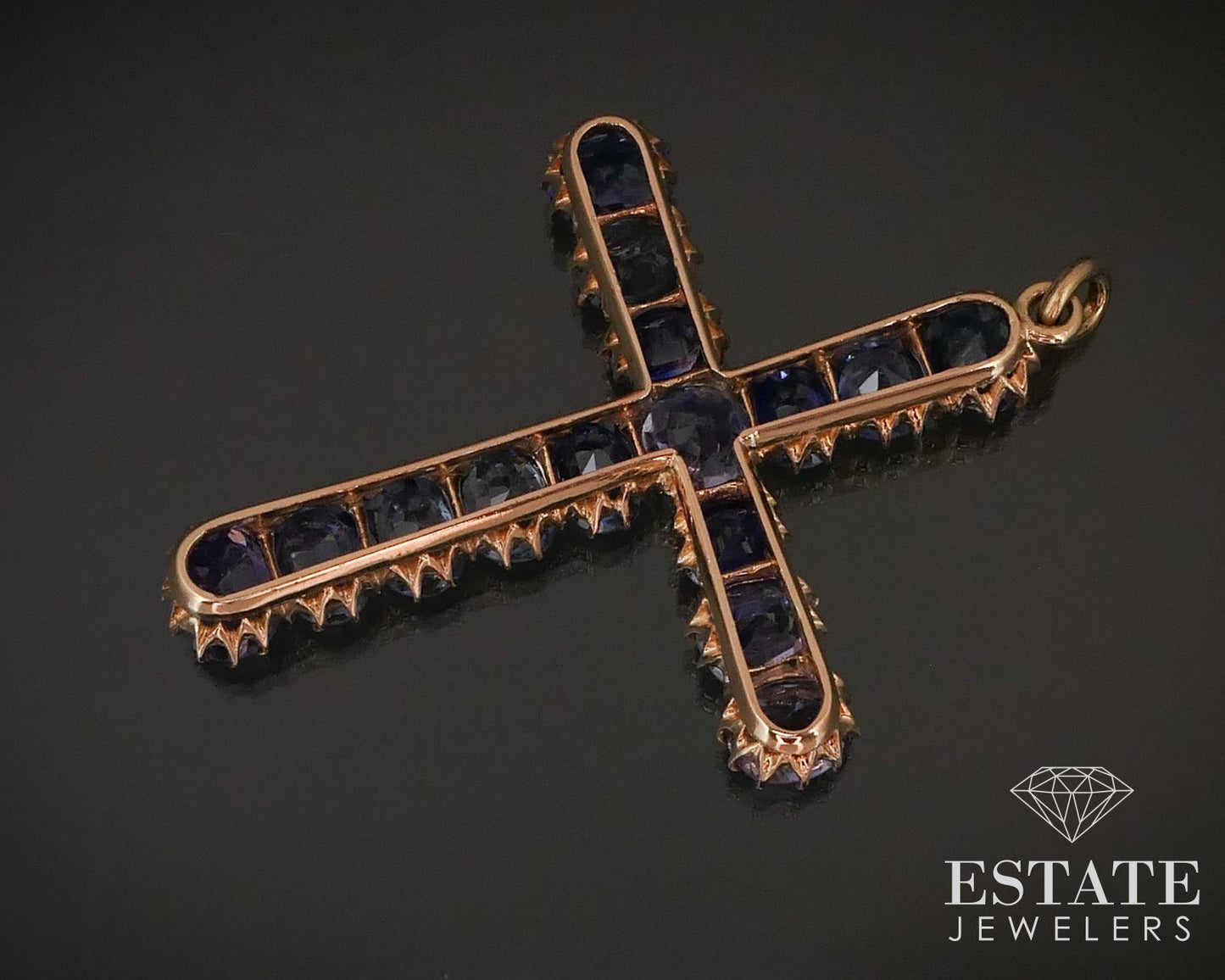 Antique Victorian 12k Gold IGI Natural 15ctw Blue Sapphire Cross Pendant i14165