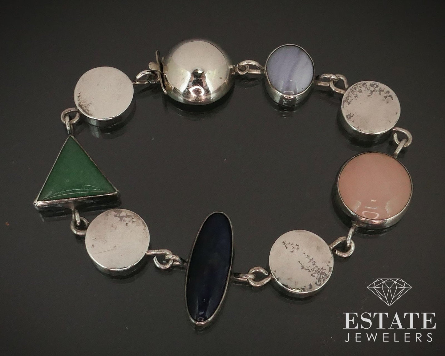 Sterling James LeTerneau Multi Gem Modernist Link Bracelet 19.2g 7"L i15309