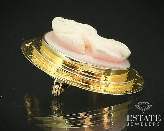 Antique Victorian 10k Yellow Gold Cameo Reversible Locket Pin Brooch 3.3g i15838
