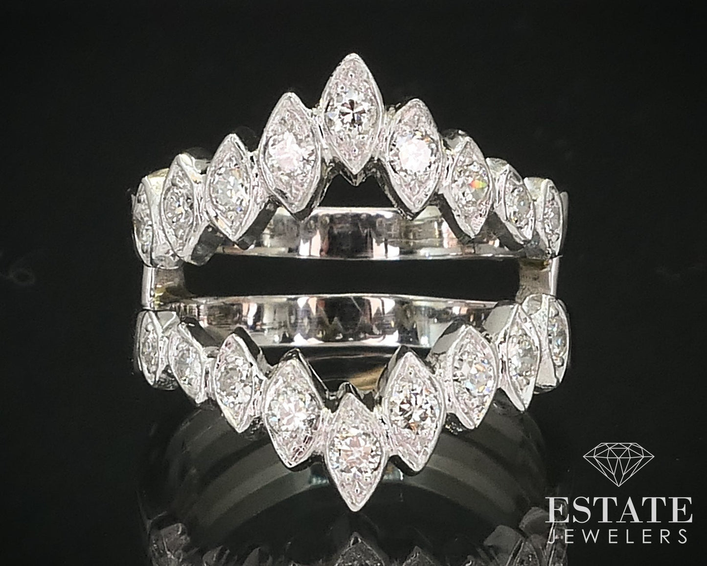 Vintage 14k White Gold Natural .72ctw Diamond Wedding Guard Jacket 7.7g i16001