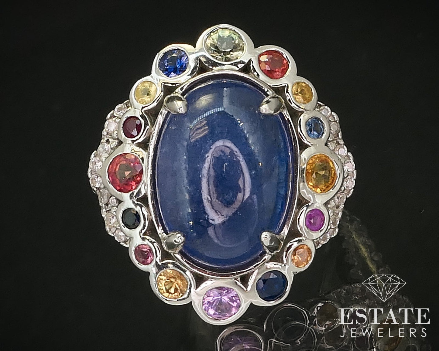 Sterling Silver Natural Multi Colored Sapphire Ladies Cocktail Ring 6g i16278