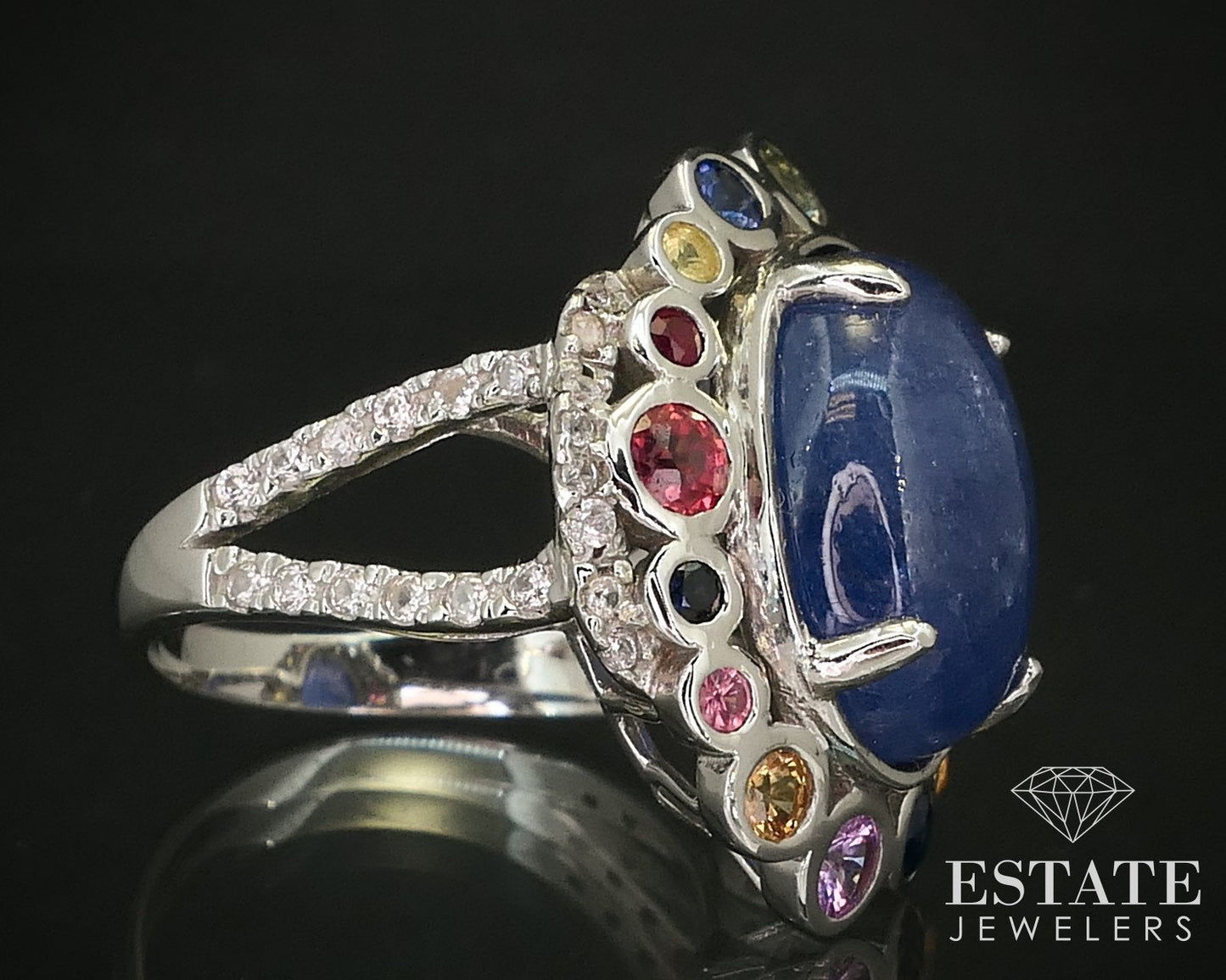 Sterling Silver Natural Multi Colored Sapphire Ladies Cocktail Ring 6g i16278