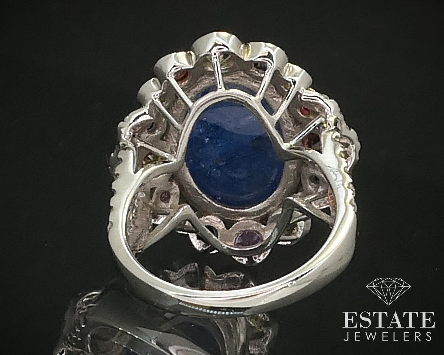 Sterling Silver Natural Multi Colored Sapphire Ladies Cocktail Ring 6g i16278