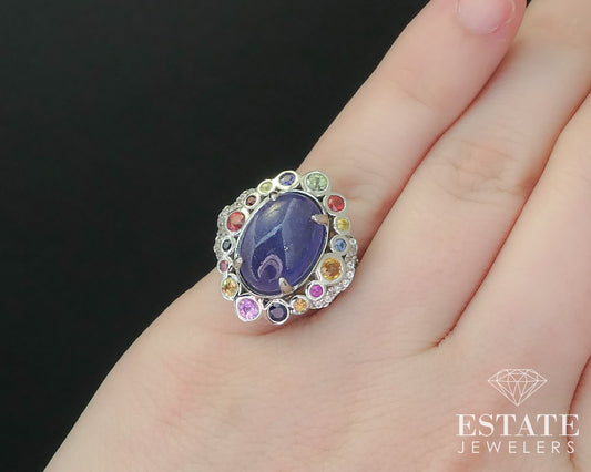 Sterling Silver Natural Multi Colored Sapphire Ladies Cocktail Ring 6g i16278