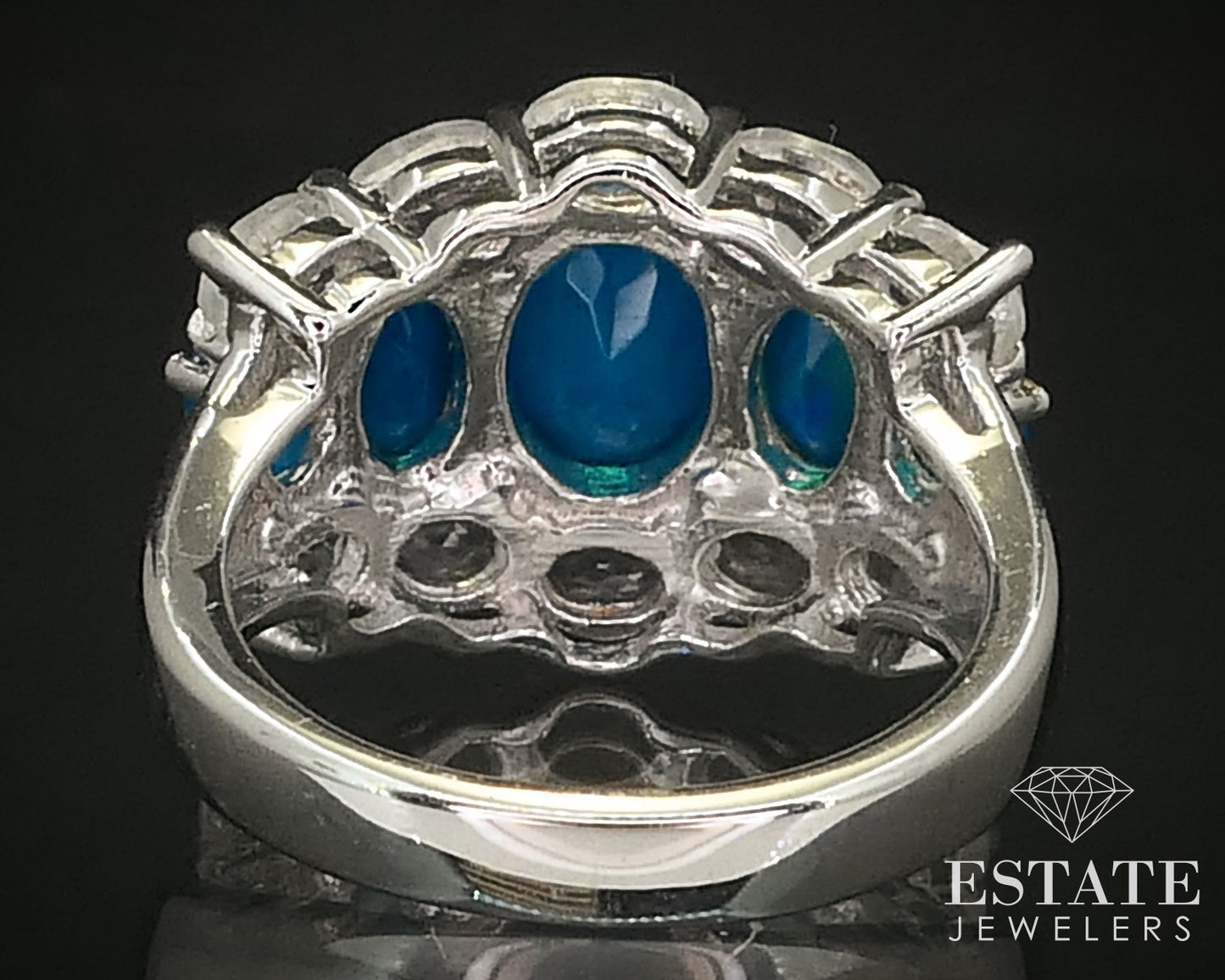 Sterling Silver Natural Blue Opal & White Topaz Ladies Ring 4.9g i16271