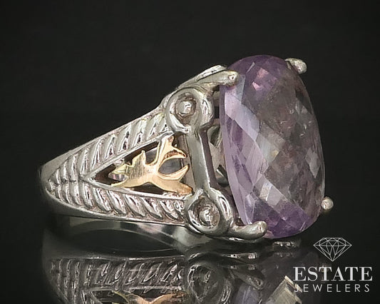 14k & Sterling Natural Amethyst Ladies Cocktail Ring 8.3g i16269
