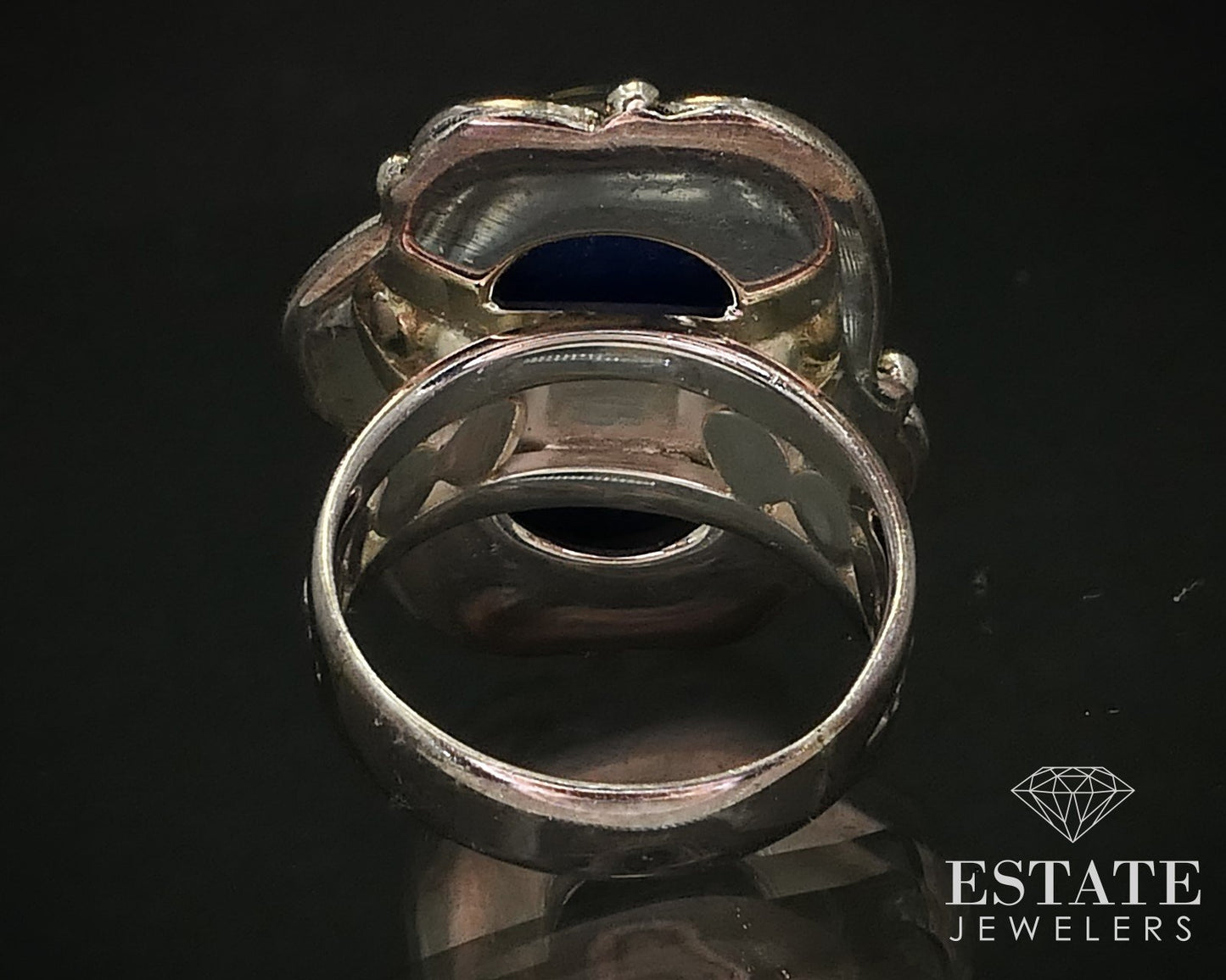 Sterling Oval Natural Blue Rutilated Quartz SAJEN Ladies Ring 9.0g i16265