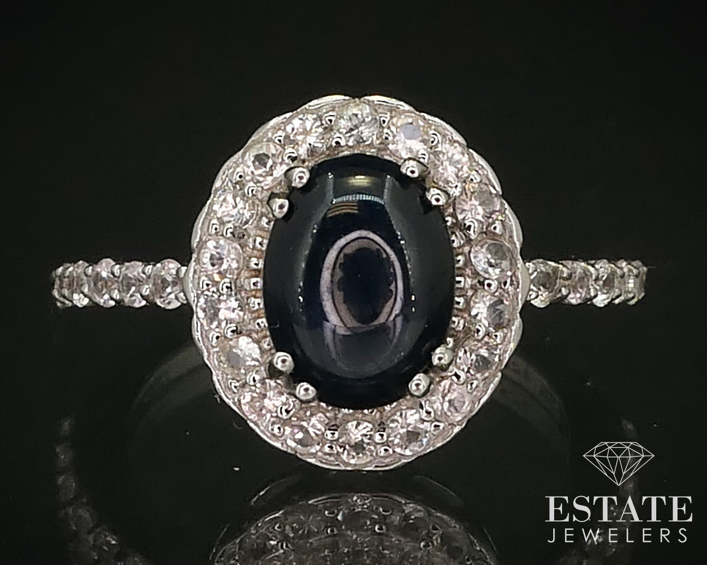 Sterling Natural Blue Star Sapphire & White Sapphire Halo Ring 2.9g i16262