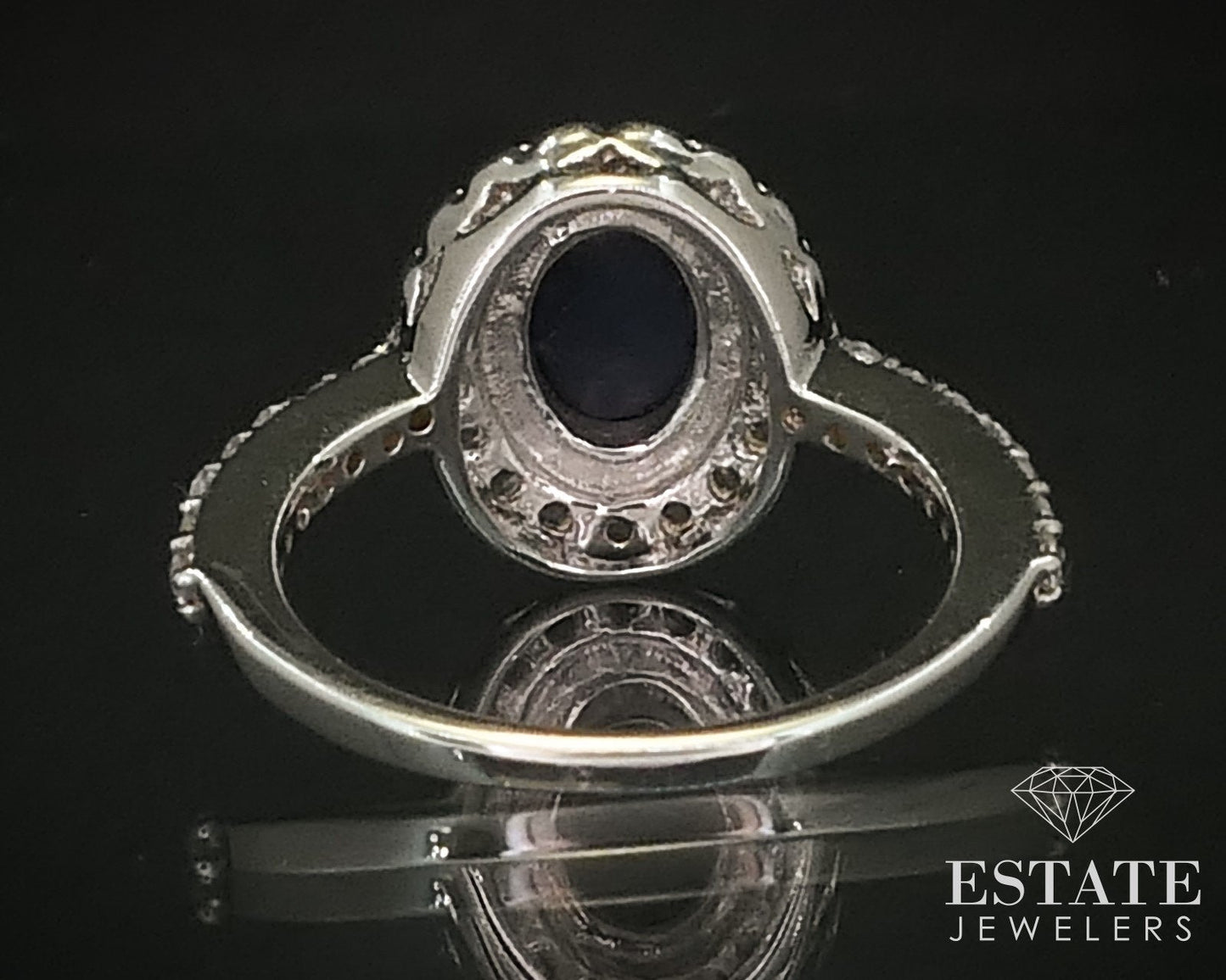 Sterling Natural Blue Star Sapphire & White Sapphire Halo Ring 2.9g i16262