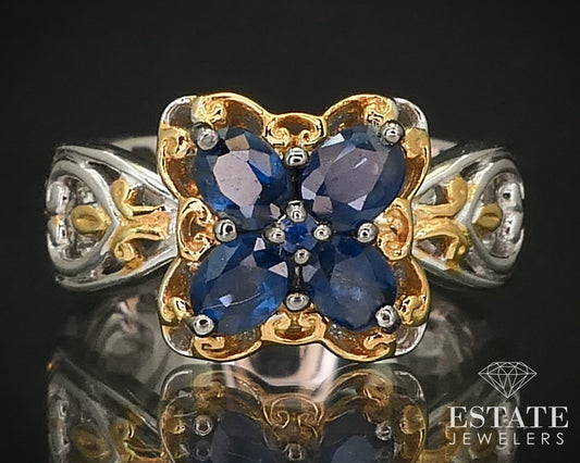 18K/Sterling Michael Valitutti Natural Blue Sapphire Cluster Ring 3.7g i16261