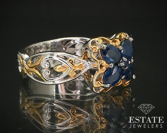 18K/Sterling Michael Valitutti Natural Blue Sapphire Cluster Ring 3.7g i16261