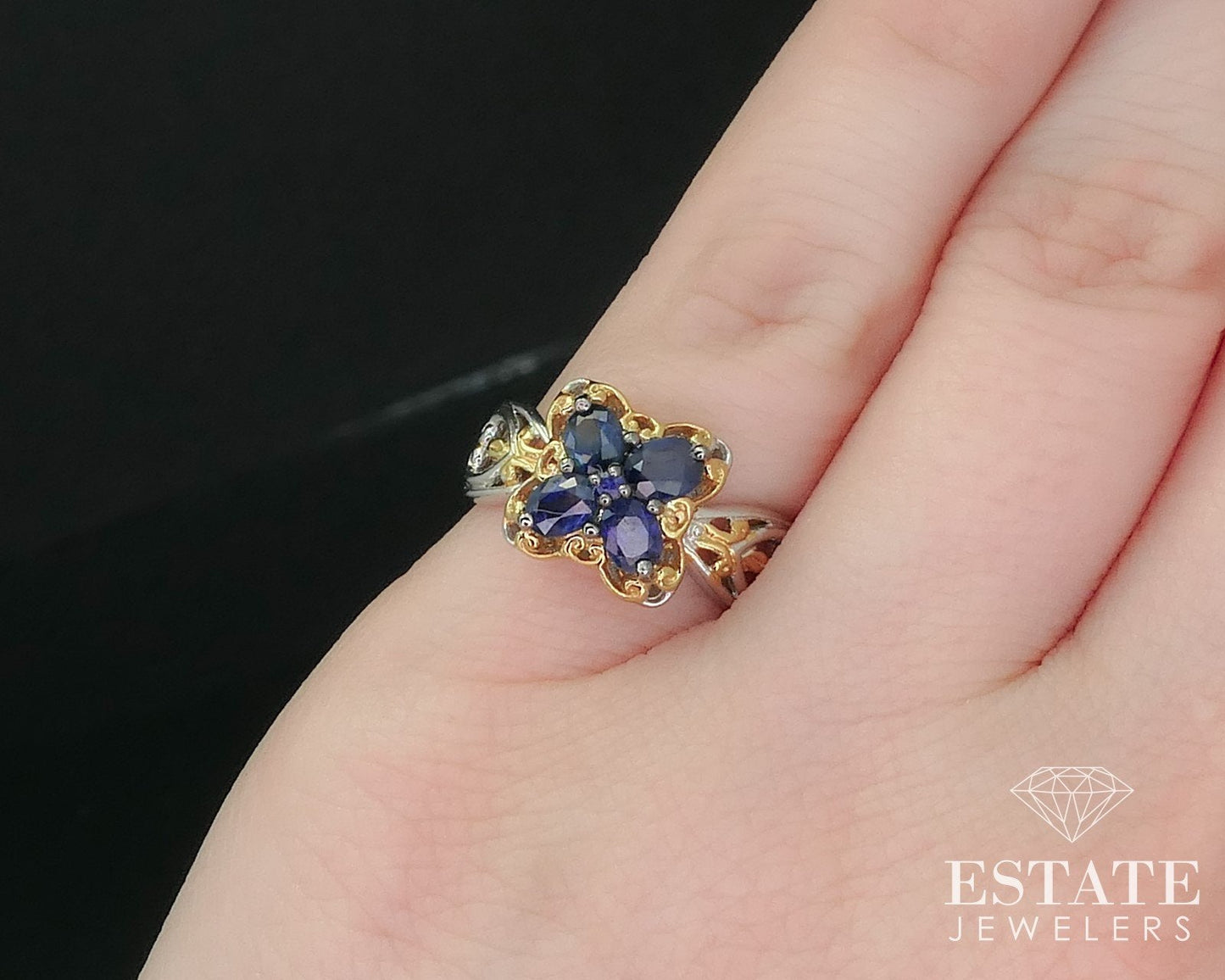 18K/Sterling Michael Valitutti Natural Blue Sapphire Cluster Ring 3.7g i16261