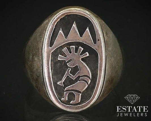 Vintage Sterling Gibson Gene Navajo Overlay Kokopelli Mens Band Ring 10g i16259