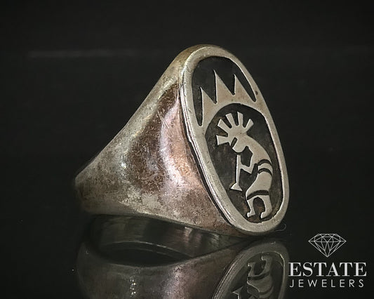 Vintage Sterling Gibson Gene Navajo Overlay Kokopelli Mens Band Ring 10g i16259