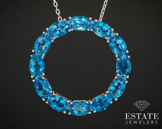 Sterling Natural Swiss Blue Topaz Eternity Band Ring & Necklace Set 10g i16273